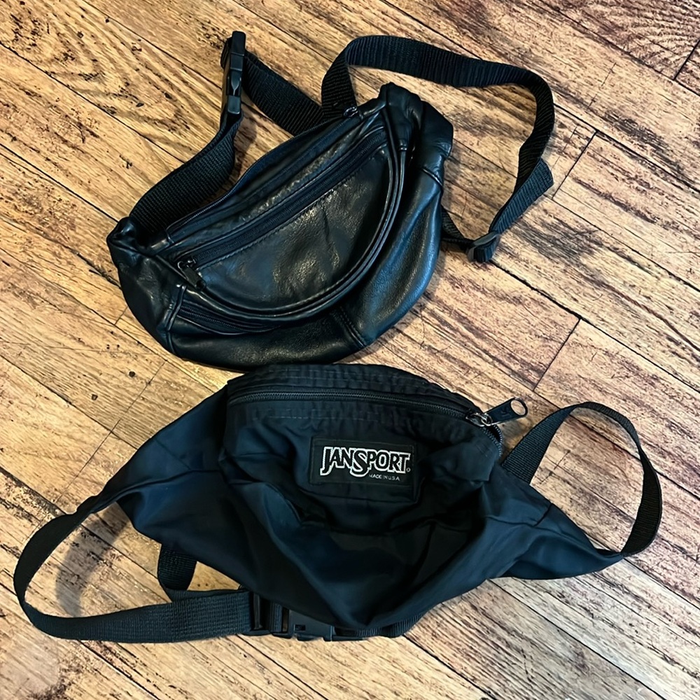 2 Fanny packs Bundle! crossbody Jansport USA and leather 80’s 90’s travel bag